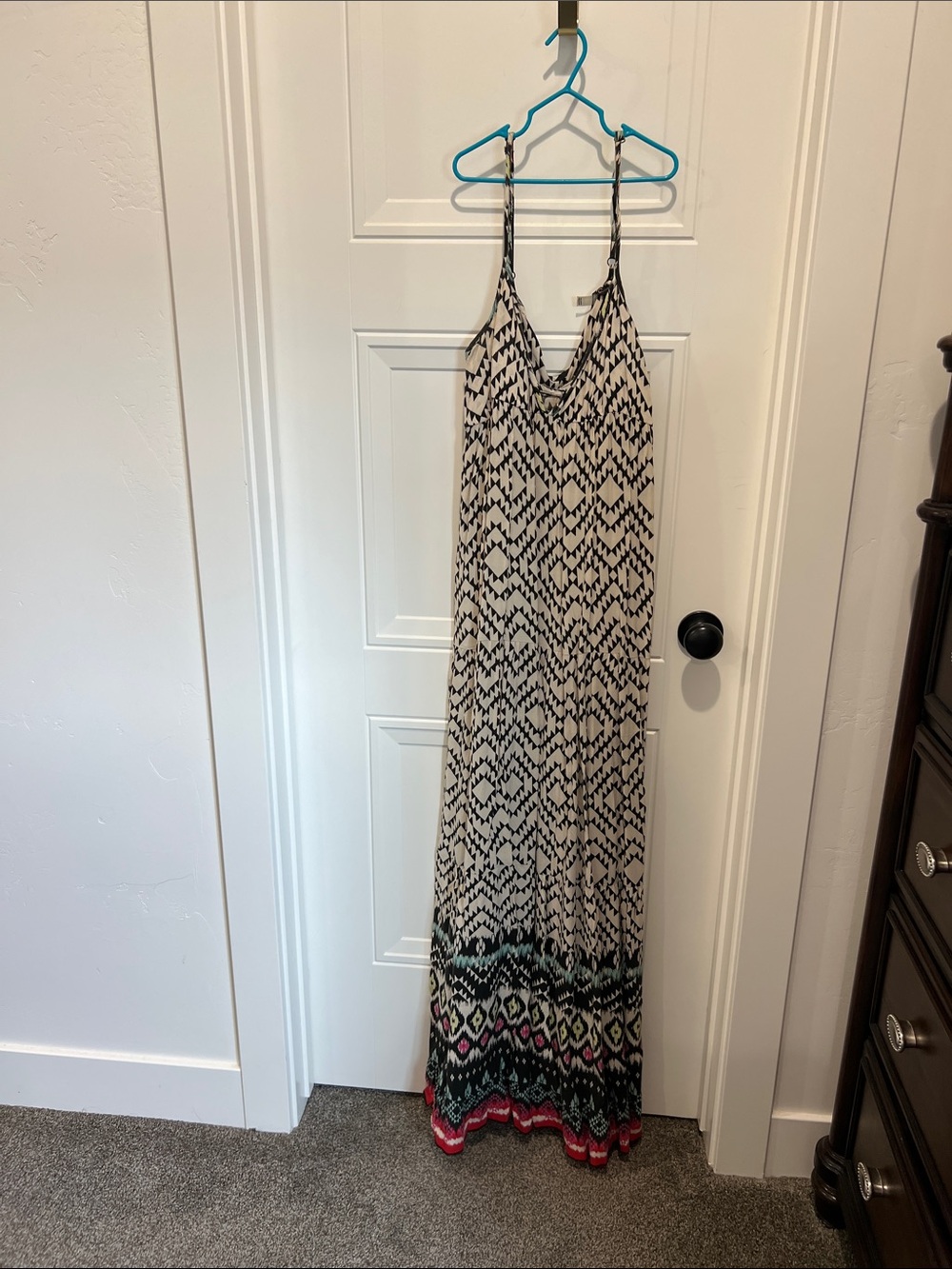 Printed V-Neck Maxi Dress in Black and Cream